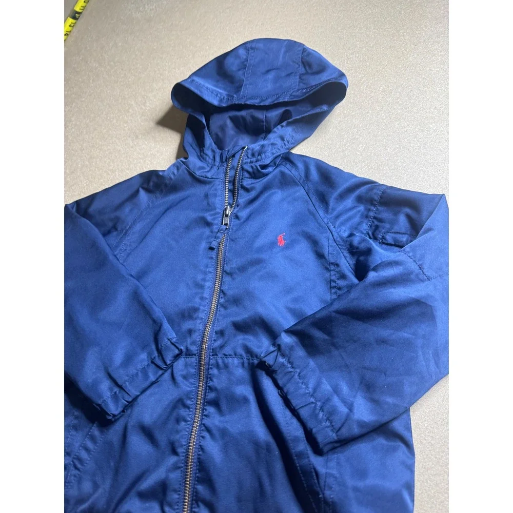 Polo Ralph Lauren Kids Navy Blue Hooded Windbreaker Jacket Red Pony Size 4 4T